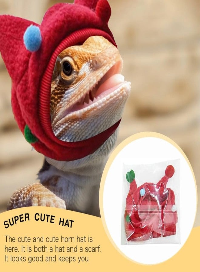 HOKABLE Bearded Dragon Funny Cute Hats- Bullhorn Ball Hat with a Neck for Bearded Dragon Lizard Snake Gecko Chameleon Parrot Hamster Small Pets (Red) - Image 4